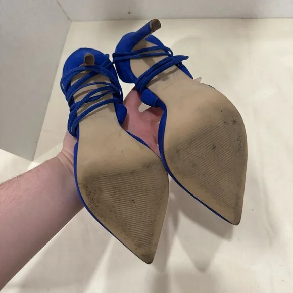 STEVE MADDEN Raela Cobalt Blue Suede Leather Closed Toe Lace Up Heels Size 7.5 - Picture 7 of 9